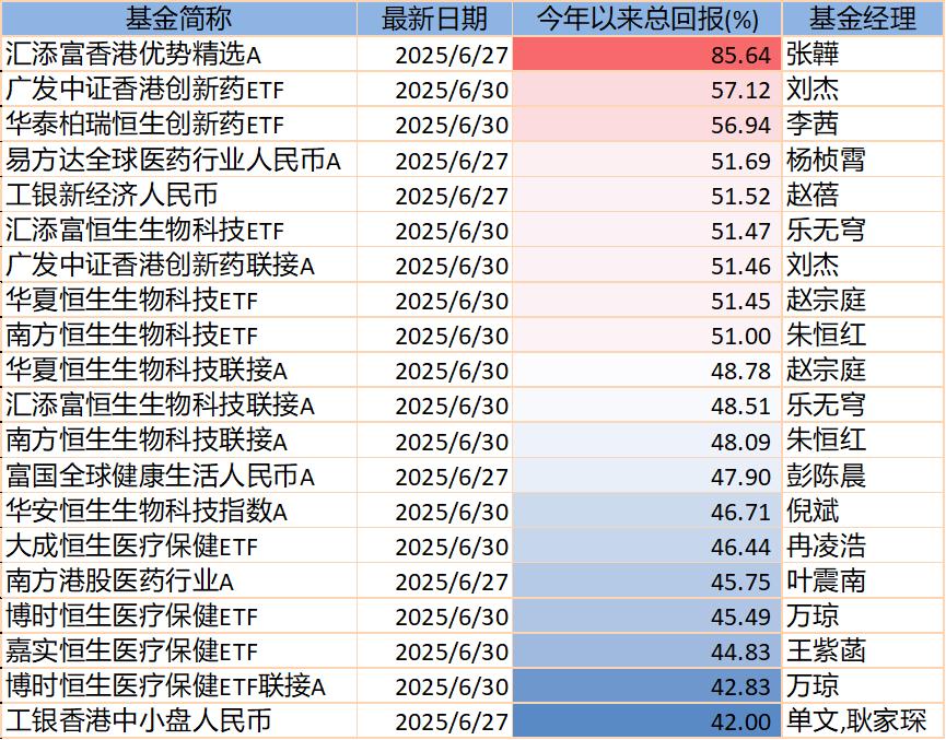 华安宏利股票基金_医药基金经理业绩排名_2025年上半年基金收益率