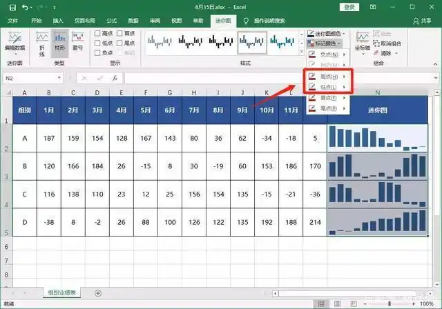 折线图柱形图盈亏图适用场景_Excel迷你图使用方法_电子表格走势图